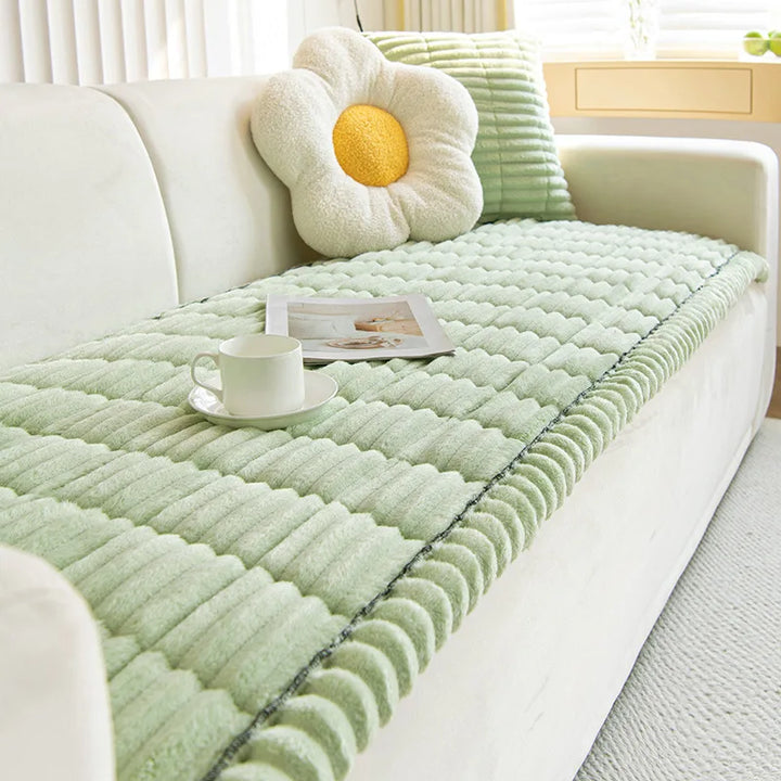 Plush pleated sofa cover in Fresh Meadow (green)