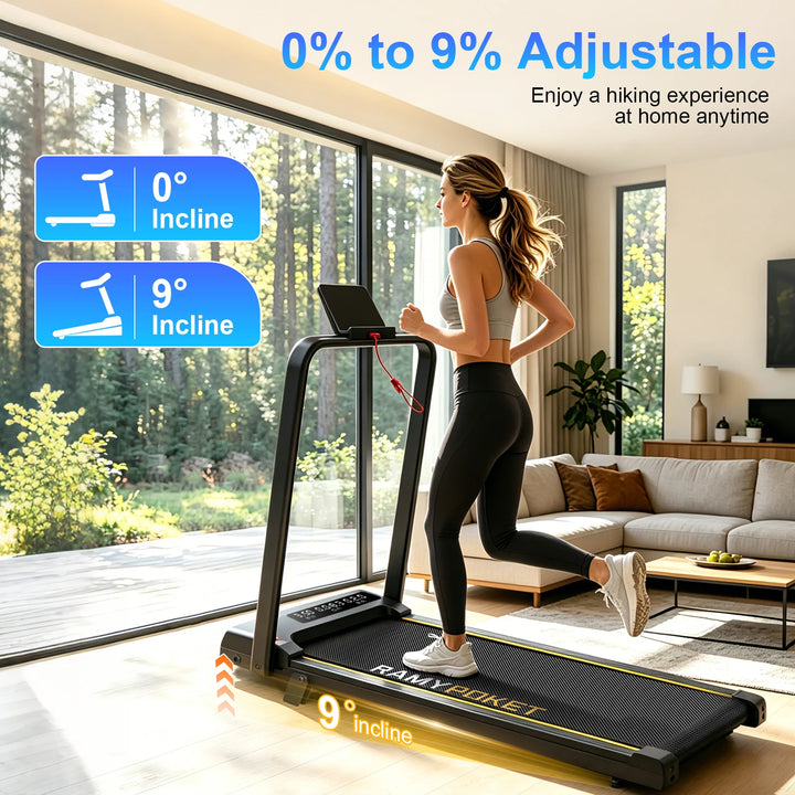 Compact walking pad with 9% incline and app control