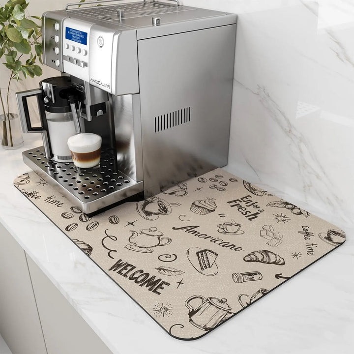 Beige coffee print coffee mat for countertop