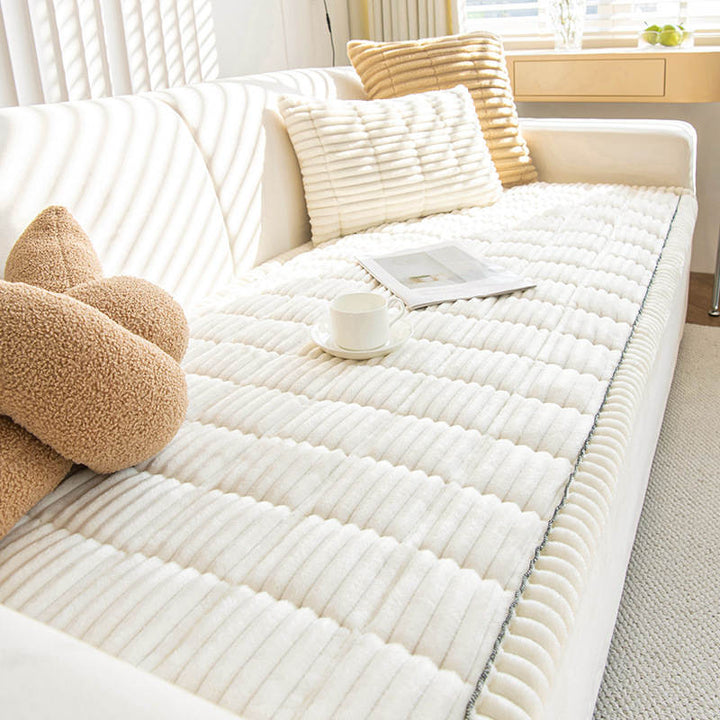 Corduroy sofa cover in a cosy Australian living room