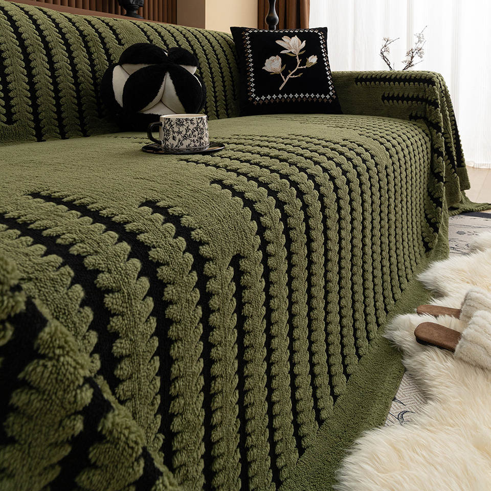 Camel plush tufted sofa slipcover