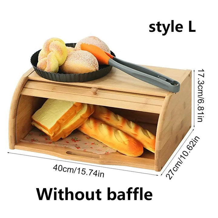 Bamboo bread storage container holding loaves