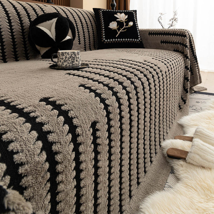 Green plush tufted velvet couch cover