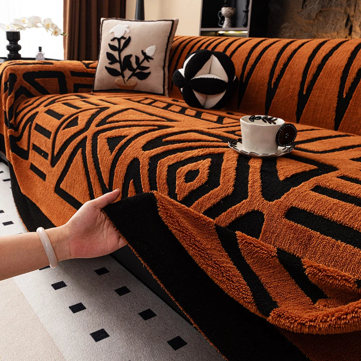 Bohemian jacquard sofa cover in Rust