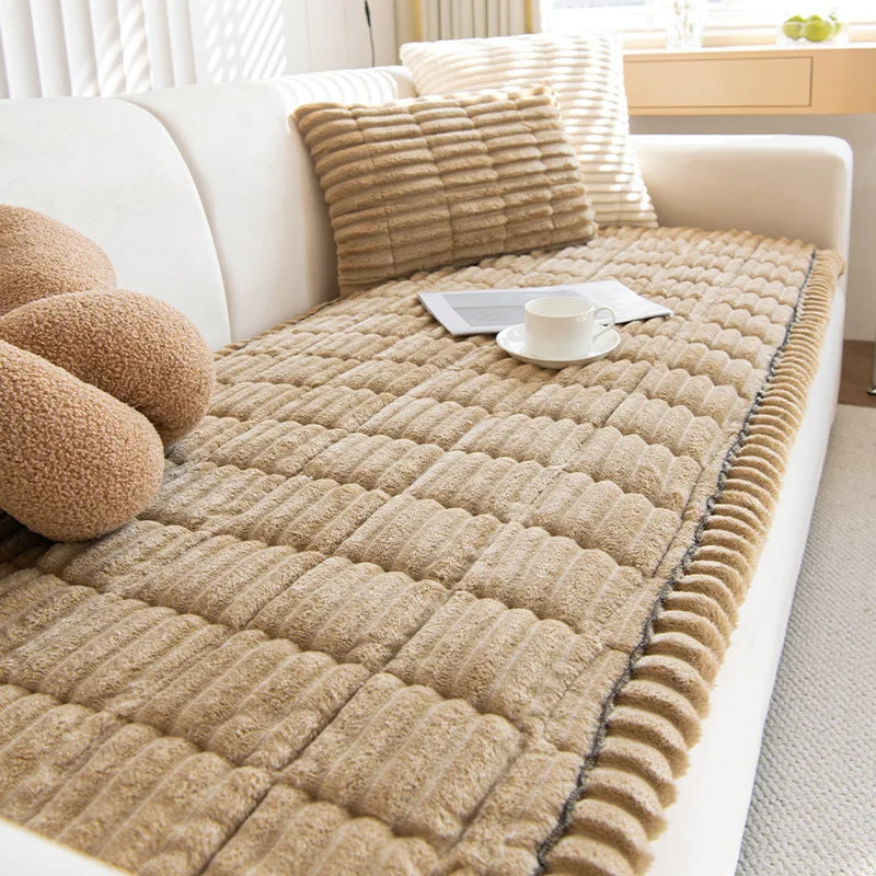 Plush pleated sofa cover in Sand Haven (coffee)