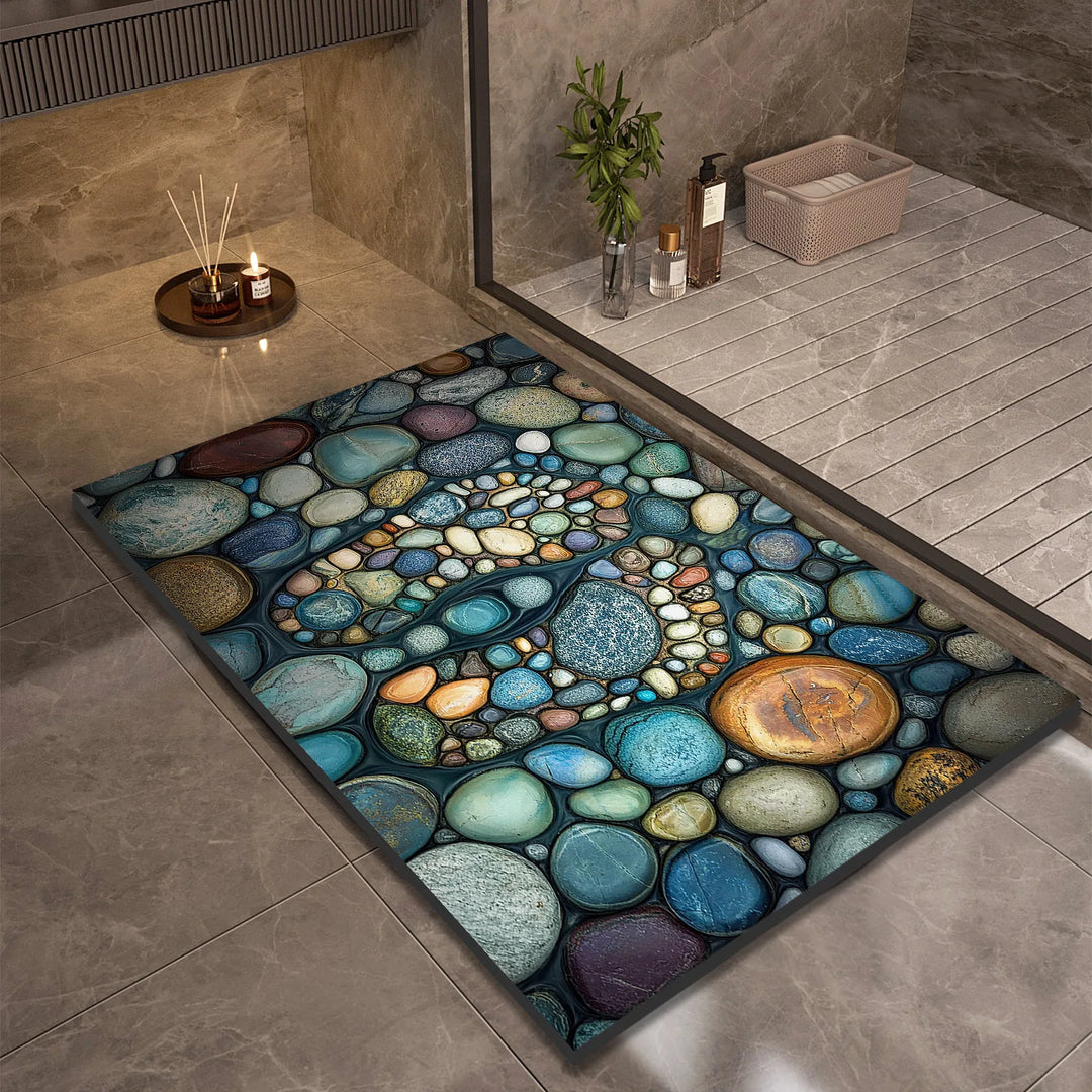 Ocean Teal stone pattern non-slip shower mat