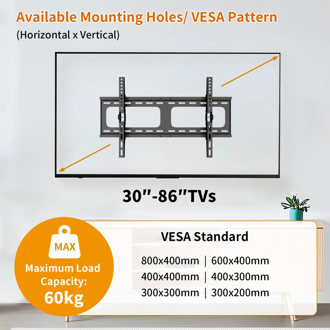 Tilting TV bracket for 30 to 86 inch televisions