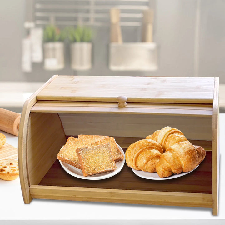 Eco-friendly bamboo bread box for kitchen