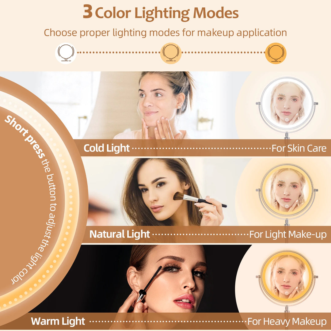 Makeup mirror with cold, natural, and warm lighting modes
