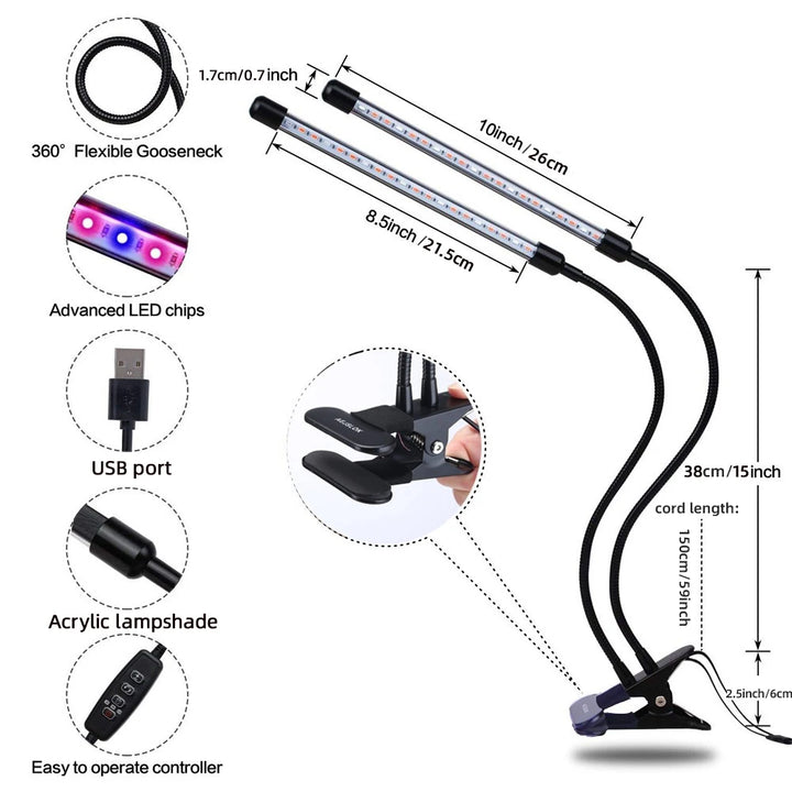 LED Grow Light for Indoor Plants – Full Spectrum Plant Grow Lamp, Dimmable USB Grow Lights with Timer