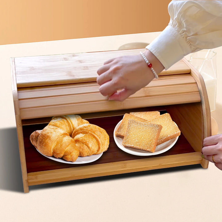 Farmhouse wooden bread bin natural bamboo grain