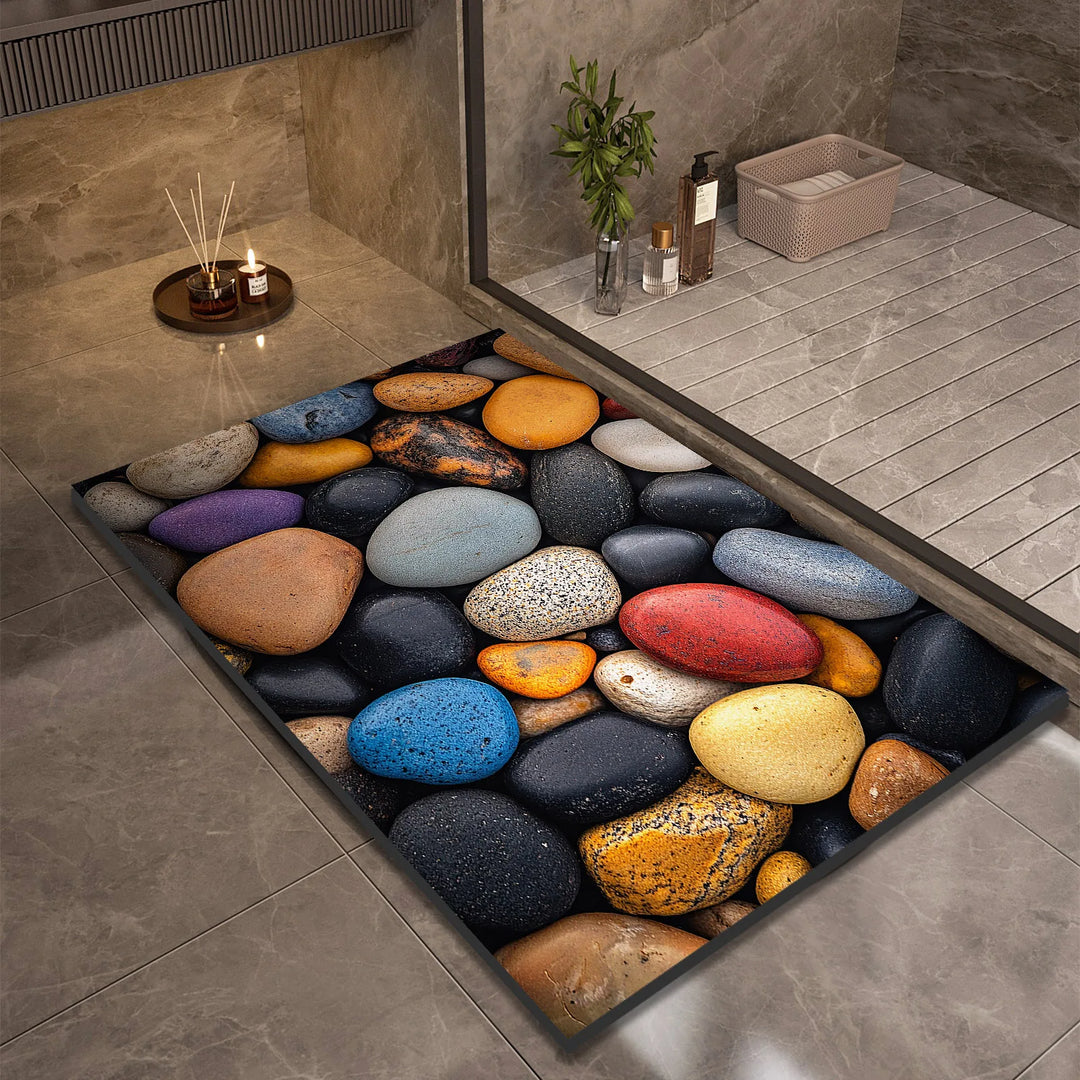 Black Pebbles stone pattern quick-dry bathroom rug
