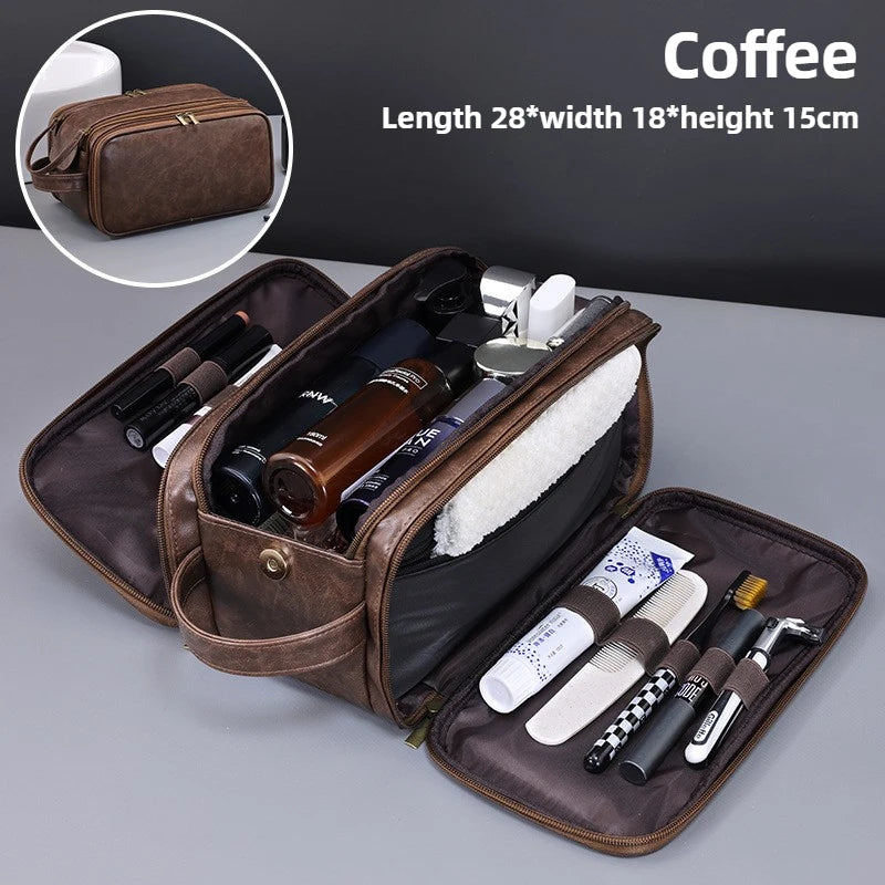 Coffee toiletry bag, 28 x 18 x 15 cm, with organizer compartments open