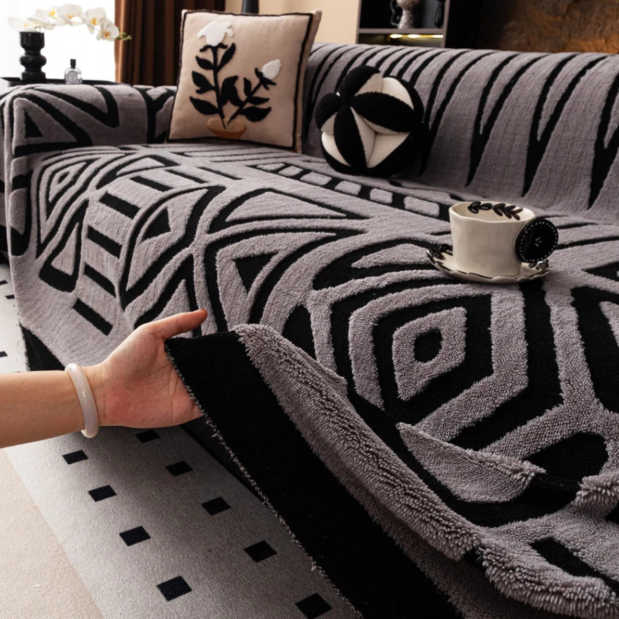 Bohemian jacquard sofa cover in Grey