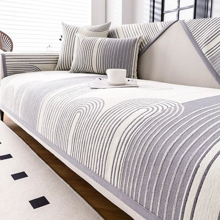 Light grey stripe sofa cover on a lounge
