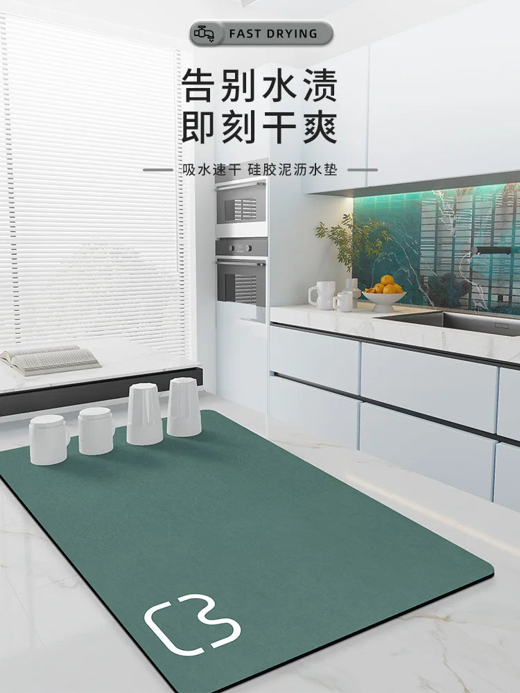 Diatomaceous earth drying mat used under dishes and glasses