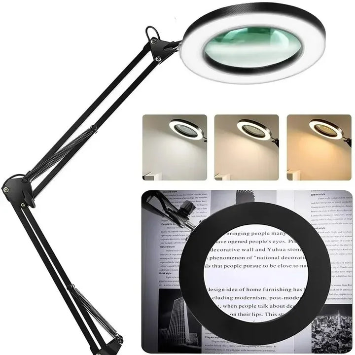 Magnifying desk lamp lighting a detailed craft project