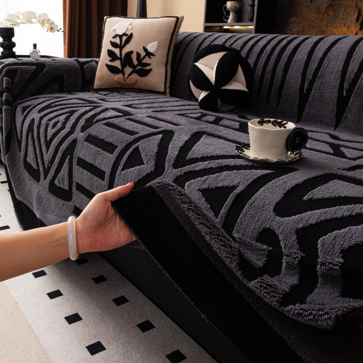 Boho maze couch throw draped over a three-seater sofa