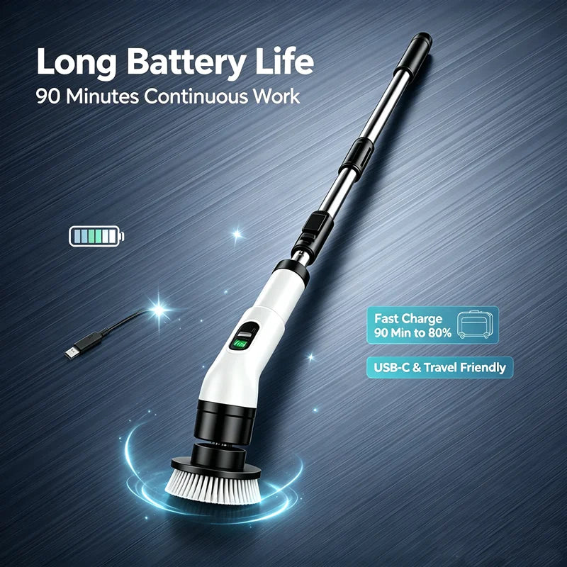 Extendable cordless electric cleaning brush with multiple scrubbing pads