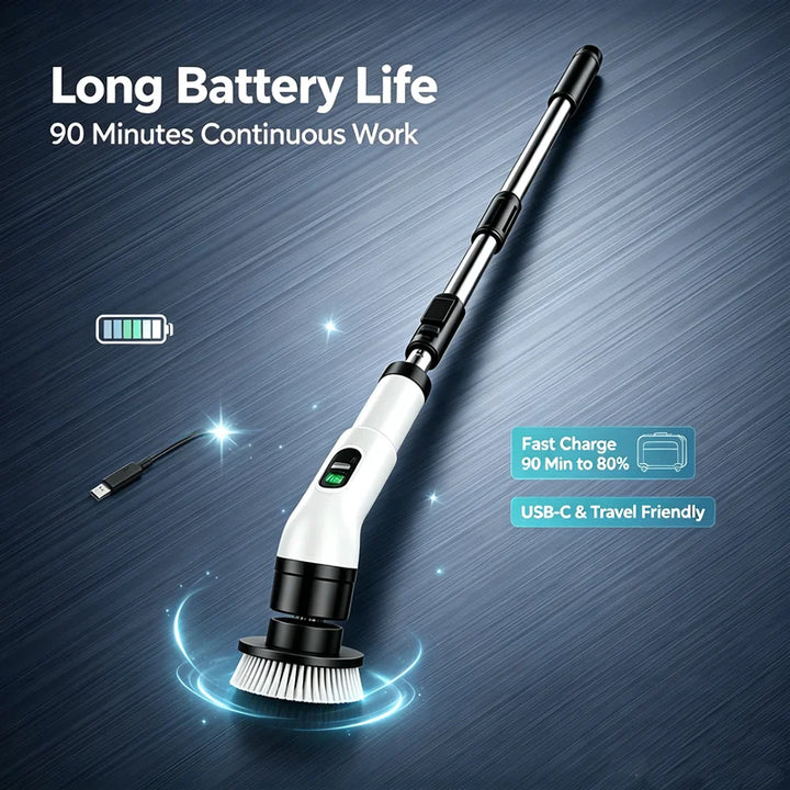 Extendable cordless electric cleaning brush with multiple scrubbing pads