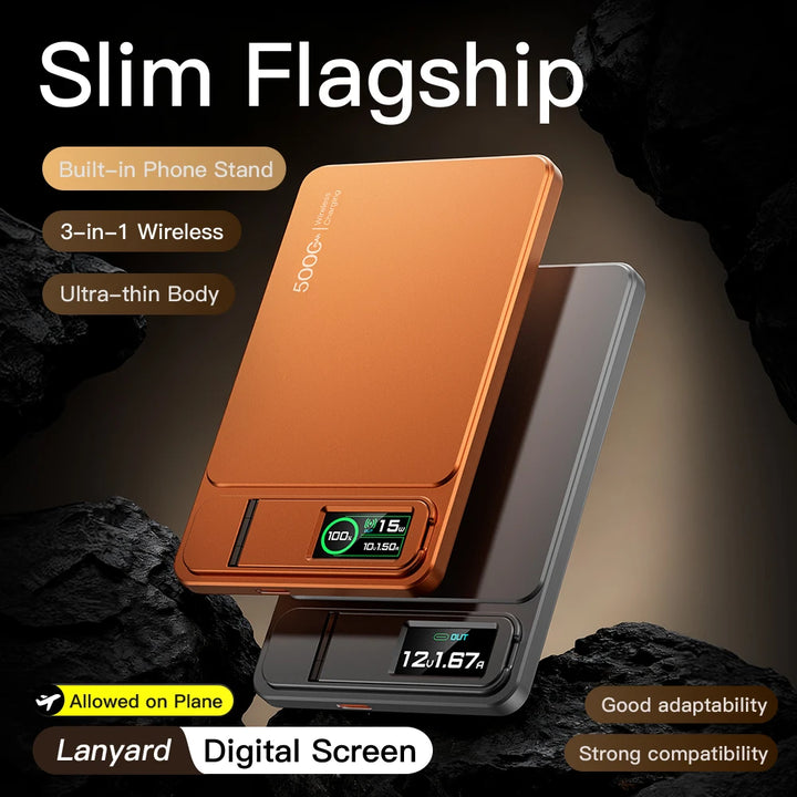 Magnetic Wireless Power Bank with USB-C Cable and Digital Display