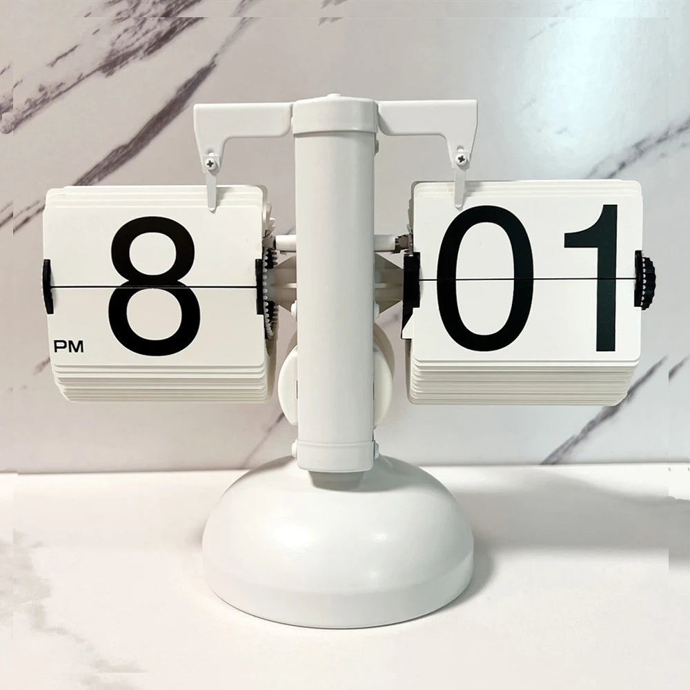 Retro auto flip clock white on desk