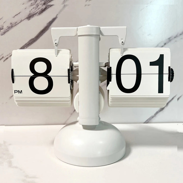 Retro auto flip clock white on desk