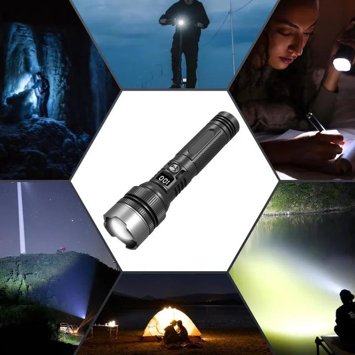 USB-C Rechargeable LED Flashlight with Digital Battery Display