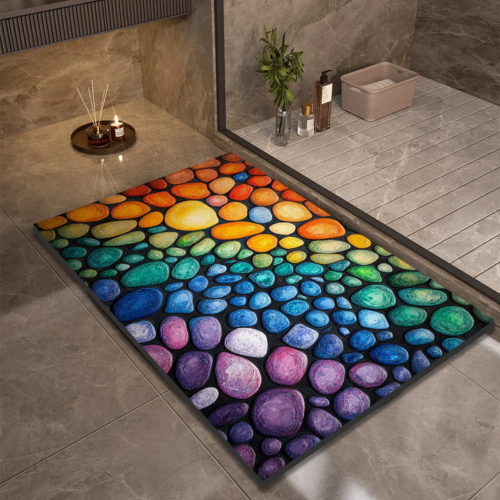 Rainbow Stones pattern absorbent bathroom floor mat