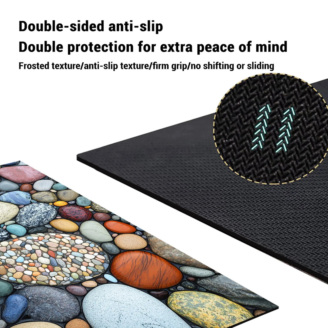 Anti-slip frosted texture backing on a stone pattern bath mat