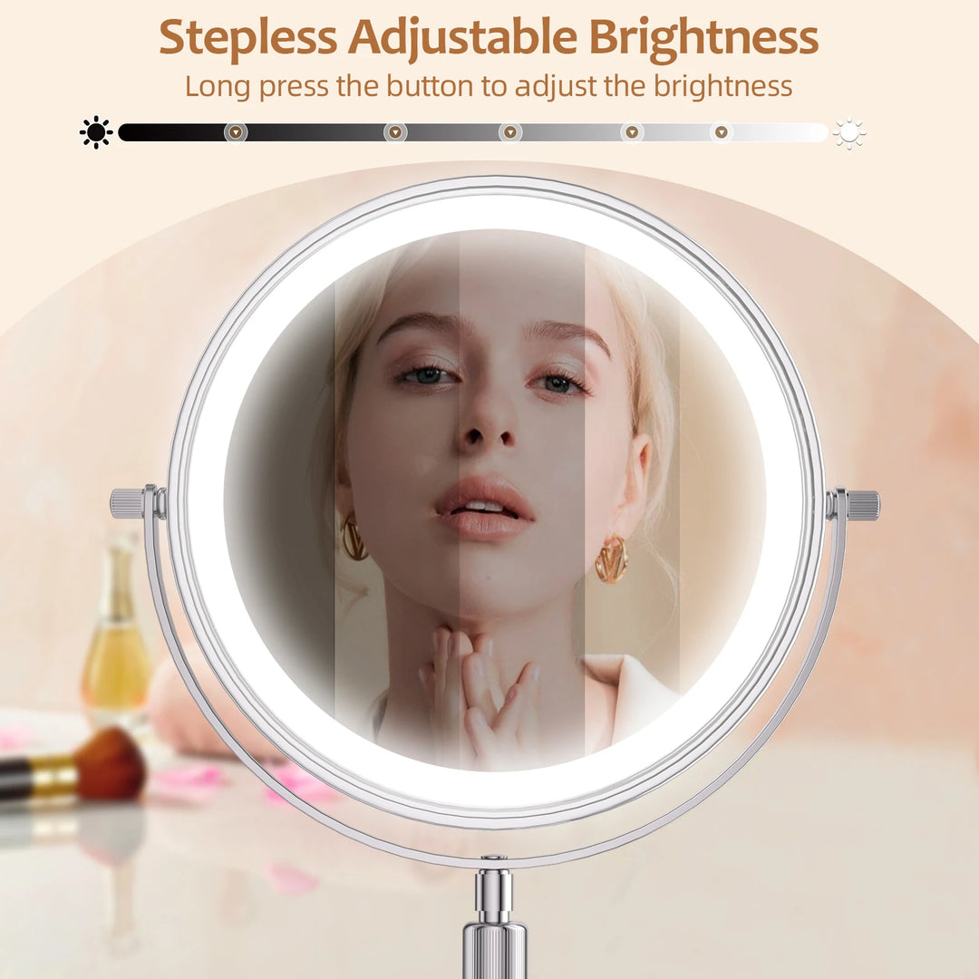 Lighted makeup mirror with stepless adjustable brightness