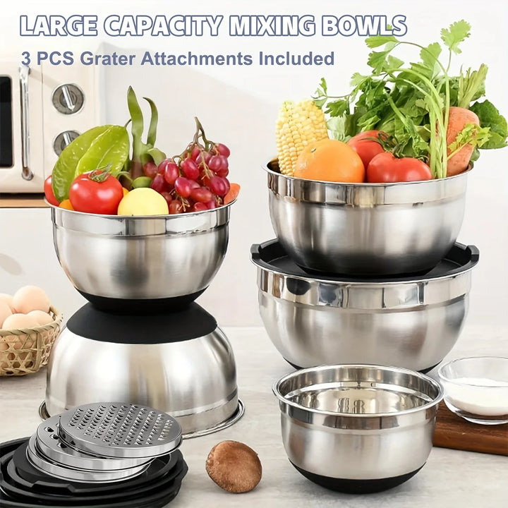 Stainless steel nesting mixing bowls stacked
