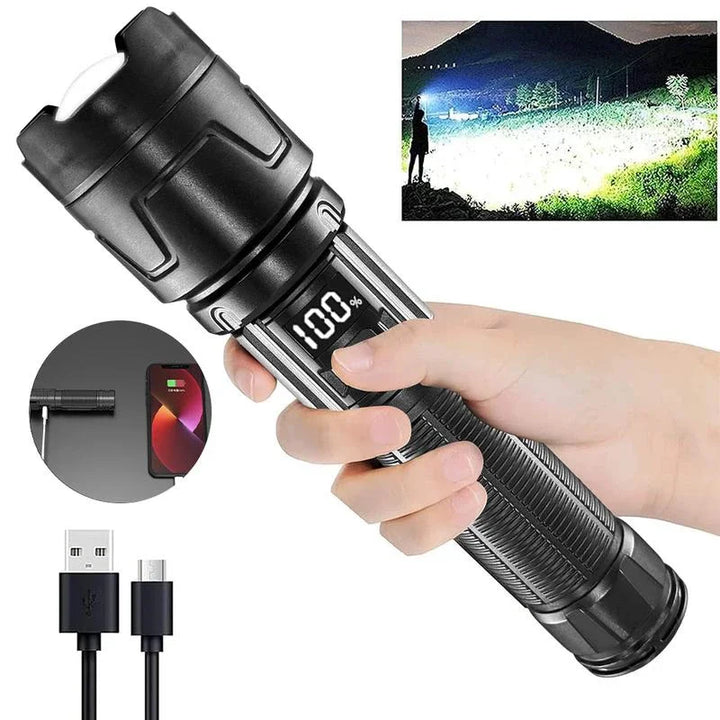 USB-C Rechargeable LED Flashlight with Digital Battery Display