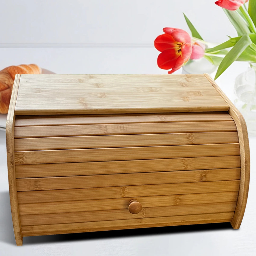 Bamboo bread container countertop organizer