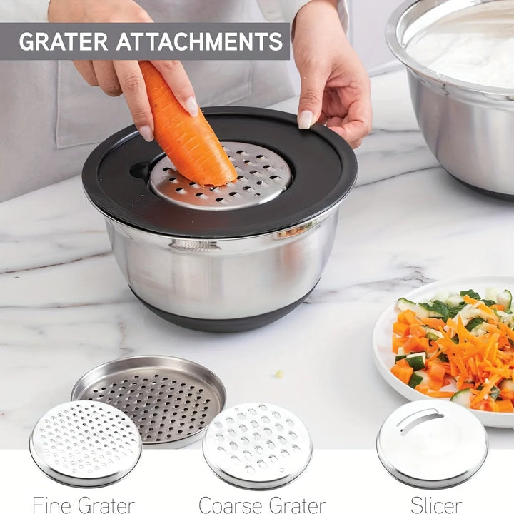 Mixing bowl set with non-slip silicone bottoms