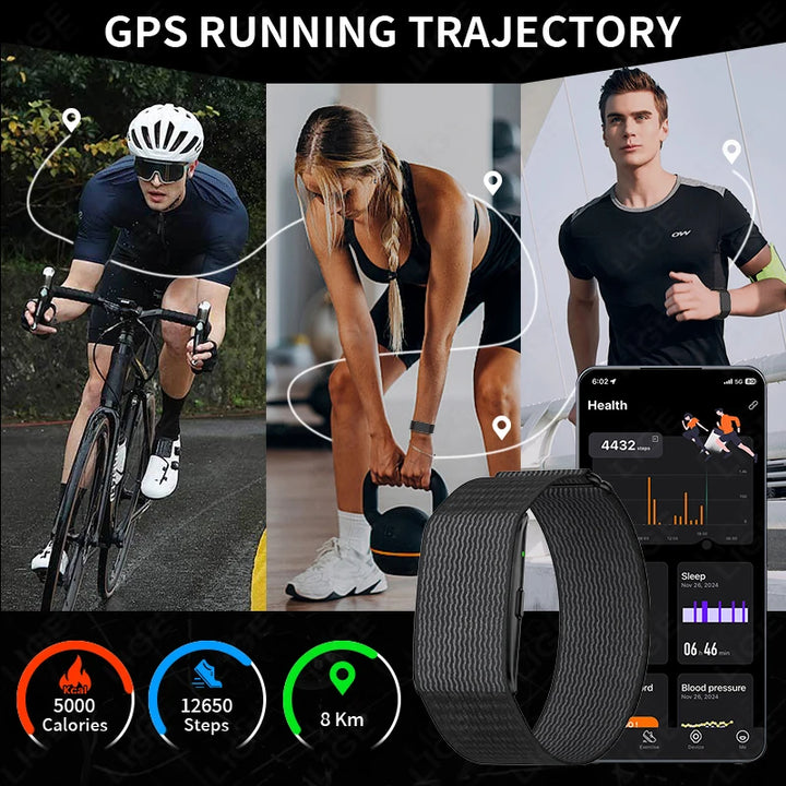Fitness band with phone-connected GPS route illustration