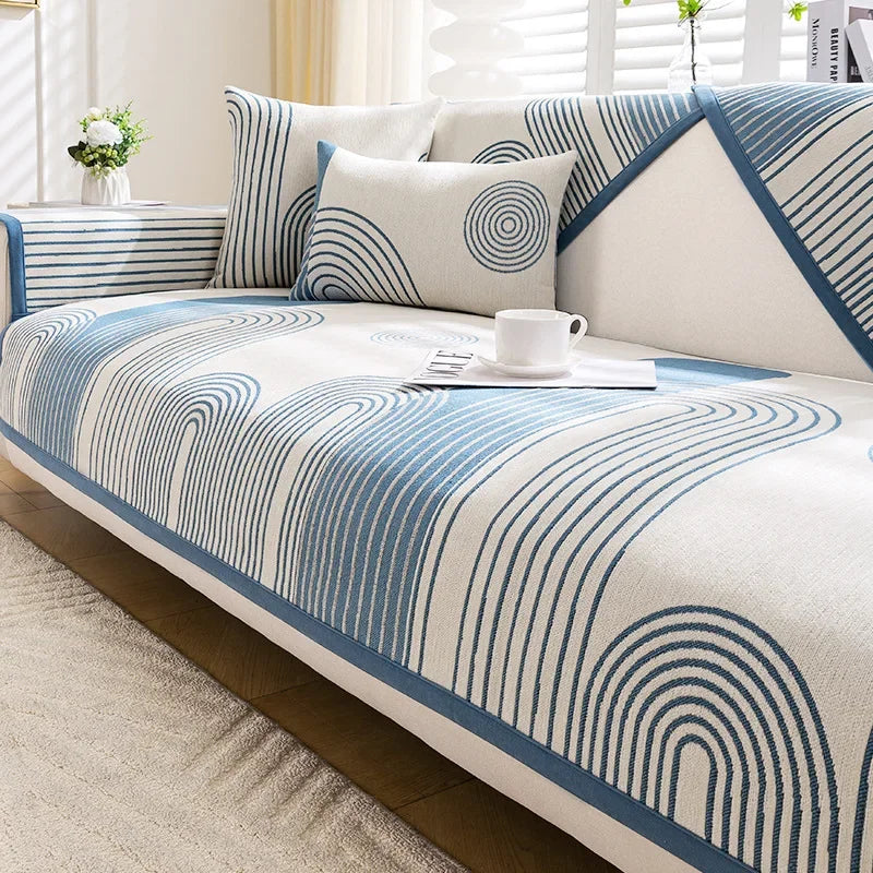Sky blue stripe sofa cushion cover