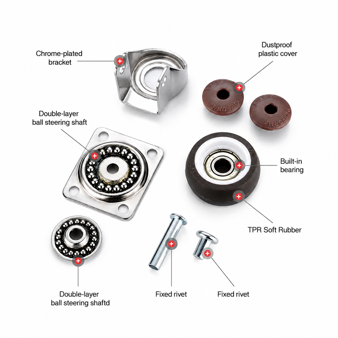 Soft Rubber Swivel Caster Wheels with Mounting Plate Set of 4