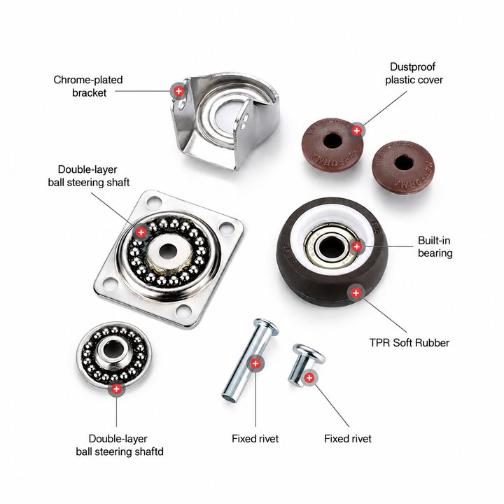 Soft Rubber Swivel Caster Wheels with Mounting Plate Set of 4