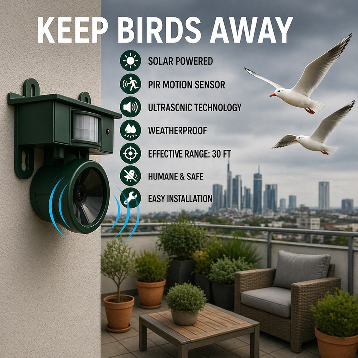 Vogelabwehr| Solarbetriebener Sensor | Tierfreundliche Raubvogelrufe | Birdfend