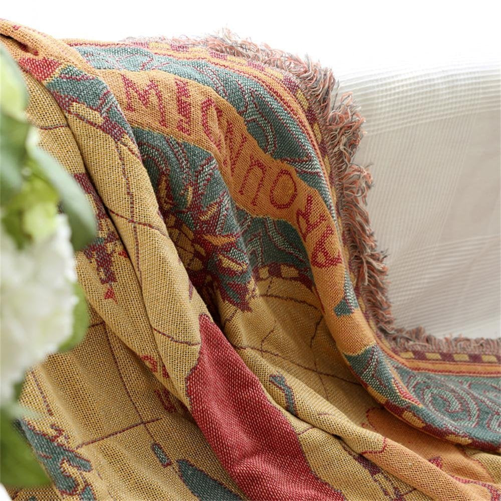 AtlasDream – Luxury Cotton Throw with Vintage World Map Design