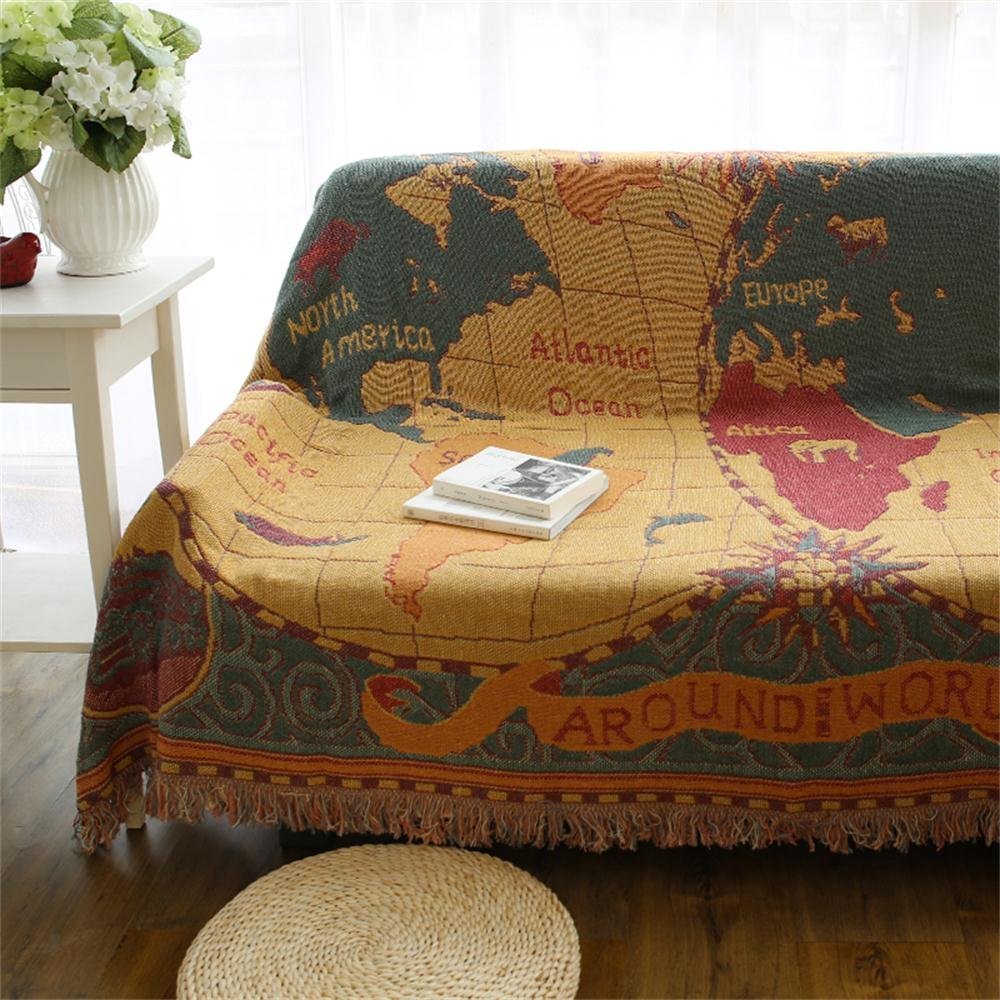 AtlasDream – Luxury Cotton Throw with Vintage World Map Design