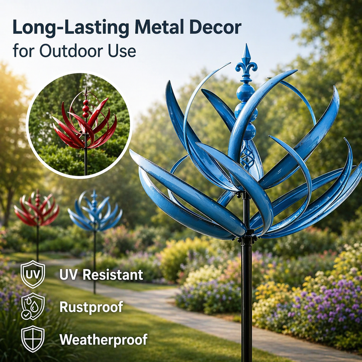 Wetterfahne | Metall-Windspiel in Lotusform | Rostbeständig | Windbloom