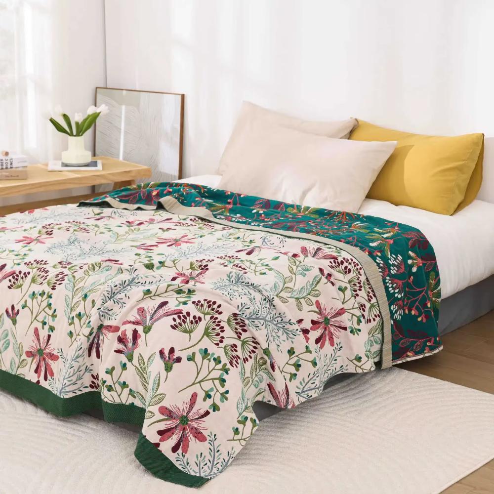 Wildflower Organic Cotton Blanket - 4-Layer Gauze Throw - Lightweight Blanket