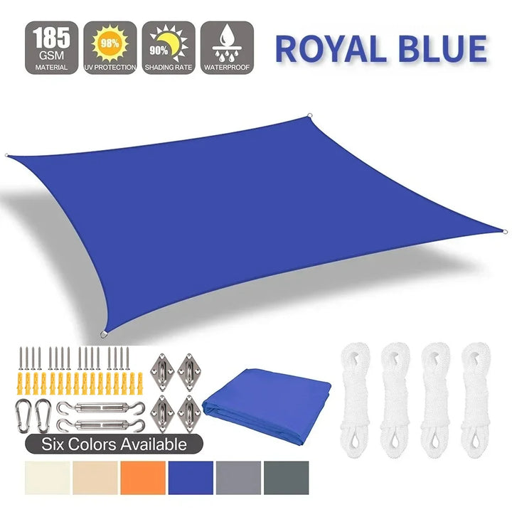 SkyCover Waterproof Shade Sail – Royal Blue with mounting kit