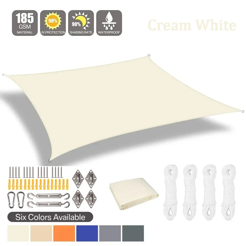 SkyCover Waterproof Shade Sail – Cream White with mounting kit