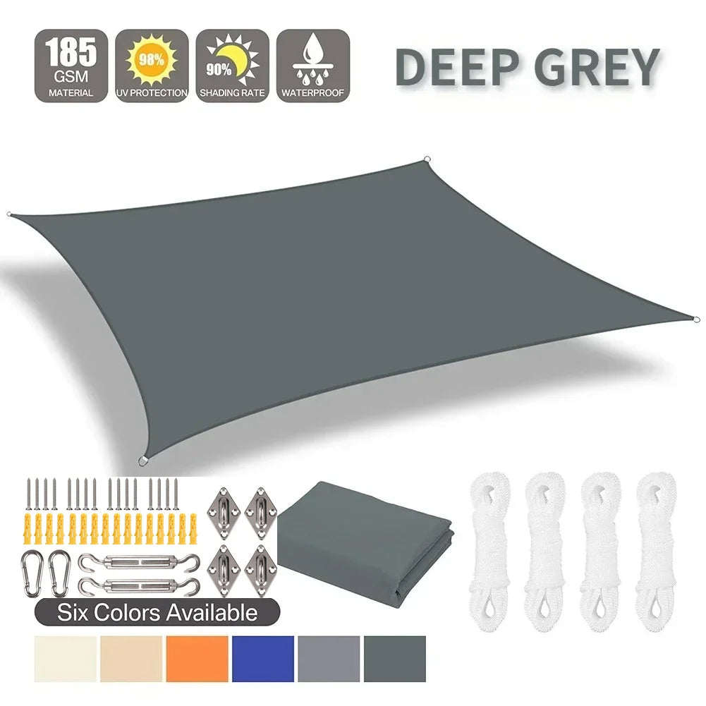 SkyCover Waterproof Shade Sail – Deep Gray with mounting kit