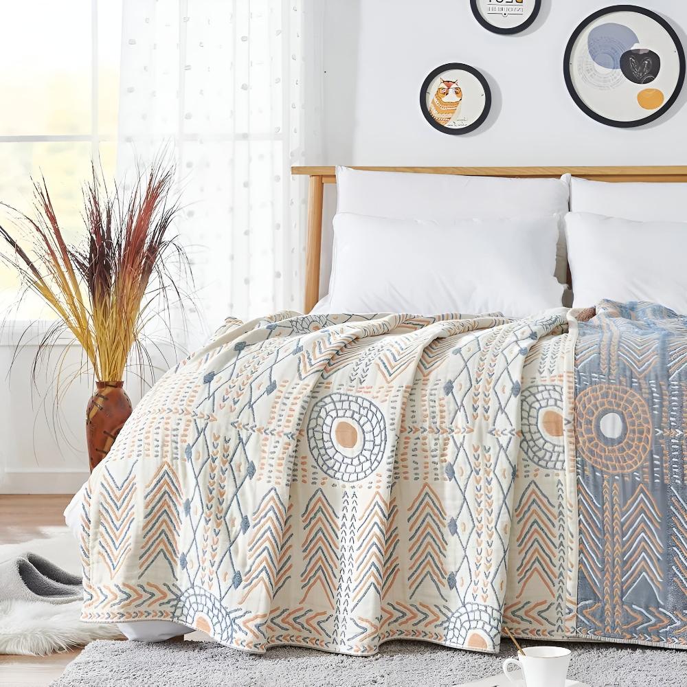 Reversible Cotton Throw Blanket - 100% Cotton Dual-Sided Blanket