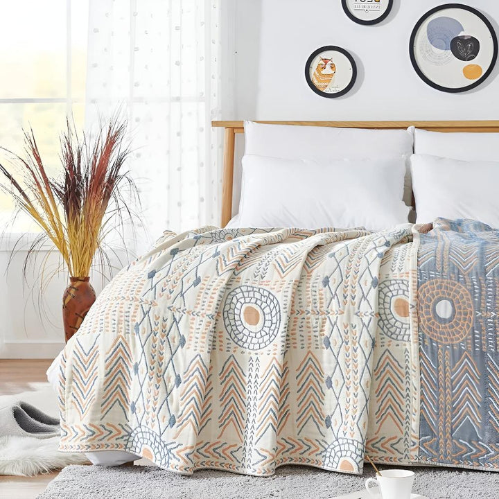 Reversible Cotton Throw Blanket - 100% Cotton Dual-Sided Blanket