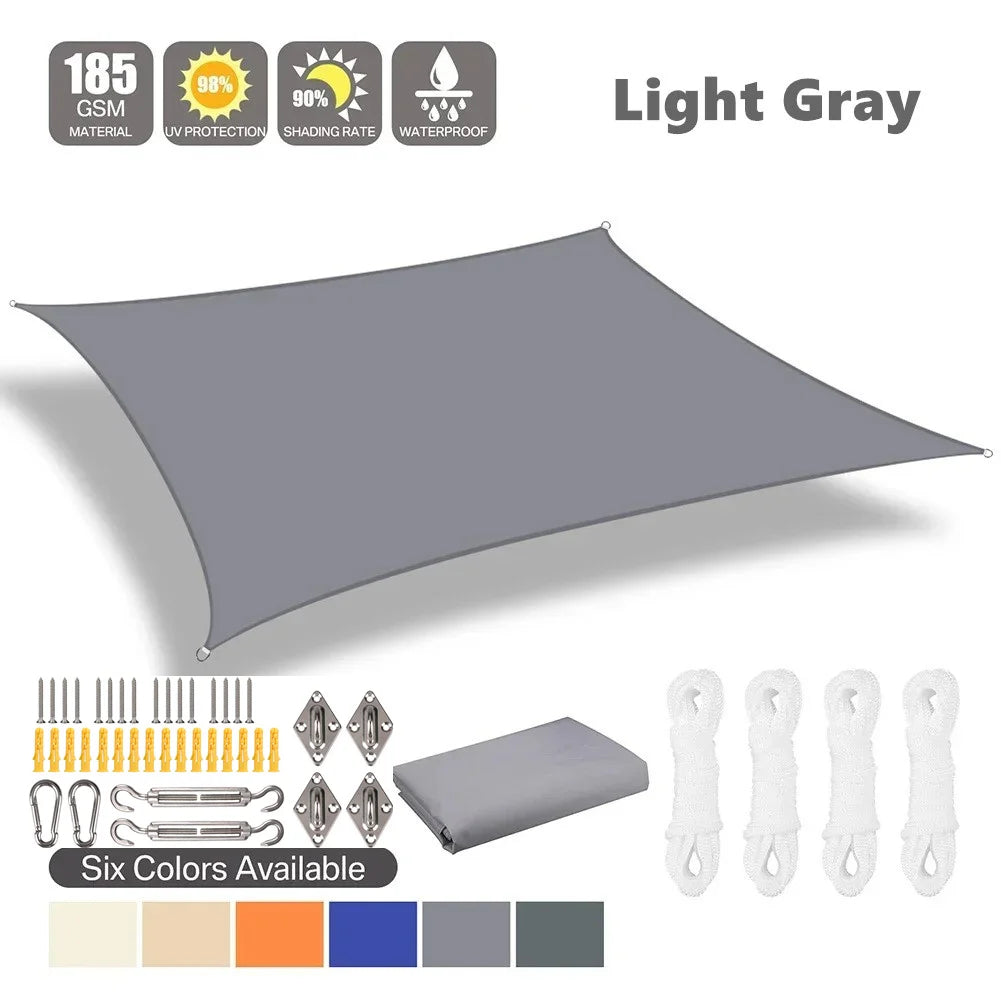 SkyCover Waterproof Shade Sail – Light Gray with mounting kit